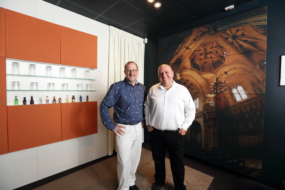 Simon Hackett (left) and Philip Vafiadis beside VAF's innovative SoundWall